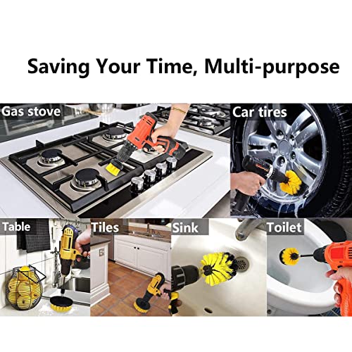 5 Pack Drill Brush Attachment Set, 1/4in Power Scrubber Cleaning Brushes for Tubs, Bathroom, Tile, Grout, Carpet, Car Wheels, Kitchen etc Surface Clean