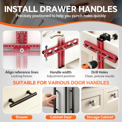 Cabinet Hardware Jig, Adjustable Cabinet Handle Jig Drill Guide Template for Knobs & Handles, Precision Hole Locator Tool for DIY Cabinet Installation, Fits 2.5" to 7.5" Spacing