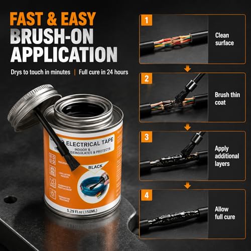 5.29 oz Liquid Electrical Tape Quick-Drying Insulating Glue with Brush Cap - Quick-Dry Waterproof Sealant for Wires, Cables, Connectors, Outdoor & Automotive Electrical Equipment (Black) - color: Black