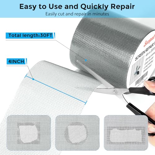Secopad 4" x 240" (20FT) Screen Repair Tape, Screen Repair Kit, Grey - color: Gray, size: 4IN x 20FT