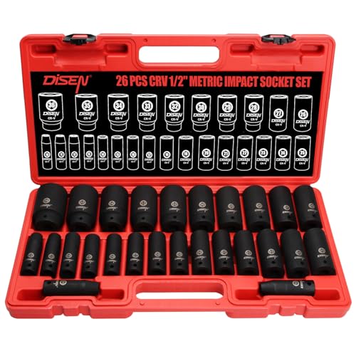 DISEN 26 Pcs Metric 1/2" Impact Socket Set - size: 1/2“ 26PCS