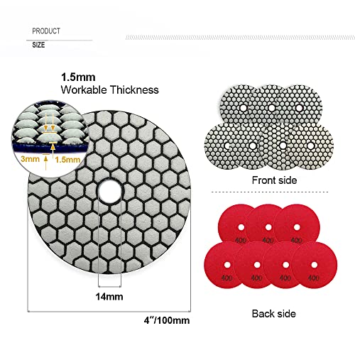 SHDIATOOL Dry Diamond Polishing Pads 4-Inch Sanding Disc Grit 400 for Granite Marble Stone 7Pcs - style: Grit 400
