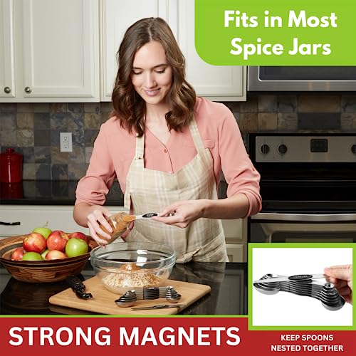Spring Chef Stainless Steel Magnetic Measuring Spoons Set of 8, Black - color: Black, size: 1-Pack