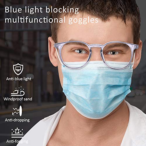 2 Pairs Anti Fog Safety Goggles Protective Glasses Blue Light Blocking Eyeglasses for Men Women - color: Round Pink+blue