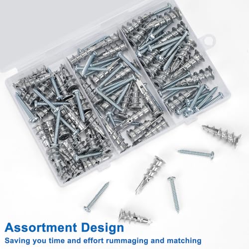 Zinc Self-Drilling Drywall Anchors with Screws Kit, 104 Pack 3 Size, 52 Heavy Duty Metal Wall Anchors and 52 Screws - size: 3size-52pcs