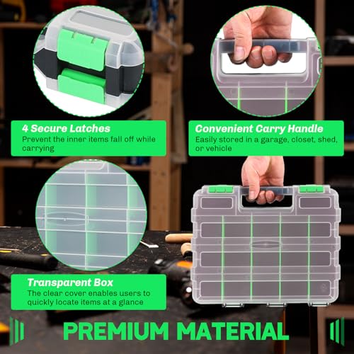 Small Parts Organizer 2Pack Storage Case Tools Box 34-Compartments - color: Green