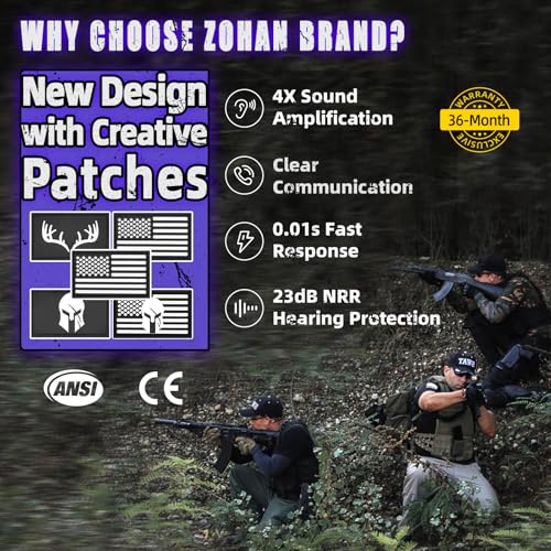 ZOHAN Electronic Shooting Earmuffs with Patches, 2Pack Hearing Protection for Shooters, NRR 23dB Noise Reduction, Gun Range Ear Protection Headphones(Black+Brown) - color: With Patches-black&brown