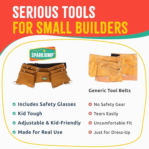 Sparkjump Kids Brown Tool Belt, Adjustable Tool Belt for Toddlers and Kids - color: Brown Tool Belt