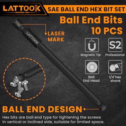 SAE Ball End Hex Head Allen Wrench Drill Bit Set - style: 10PCS Ball Hex Bits