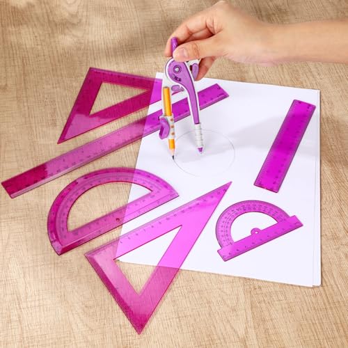 Zonon 7 Pcs Geometry Math Set with Compass Protractor Rulers, Purple - color: Purple
