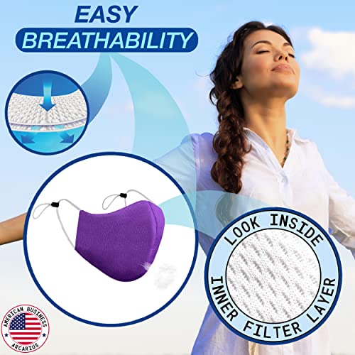 Arcarius Breathable Sports Face Mask – Moisture Wicking Gym & Travel Fit (3-Pack) - color: Purple