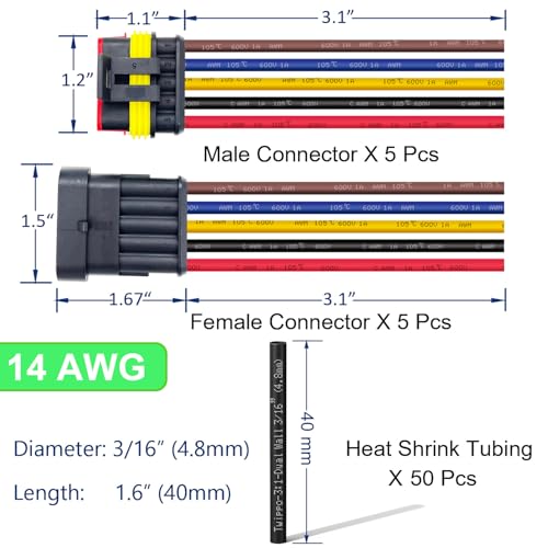 14 AWG 5 Wire Connector 5 Pin Automotive Electrical Waterproof Connectors - size: 5pin/5set