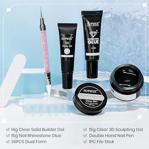 Solid Builder Gel for Nails 3D Nail Sculpture Gel and Nail Rhinestone Glue | 3d Gels Nails Art Clear Hard Gels for Christmas Home DIY Manicure for Women Girls - color: Clear Clear Clear