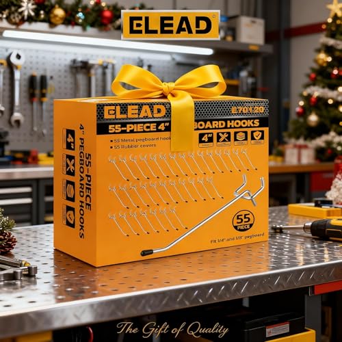 ELEAD 55-Piece 4 Inch Pegboard Hooks, Heavy Duty Peg Board Organizer Accessories, Peg Board Tool Hangers Fit for 1/4" and 1/8" Pegboard Hanging Tools Garage, Workshop, and Craft Storage - style: 55-Piece 4 Inch