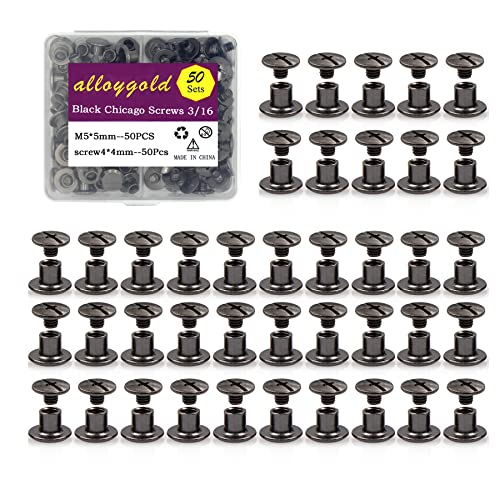 50 Sets M5*5 Gun Black Chicago Screw Kit Leather Rivets Screw Rivets Chicago Screw Buttons DIY Leather Trim - color: black, size: M5*5mm