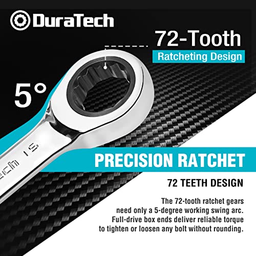 DURATECH 15mm Stubby Ratcheting Combination Wrench, Metric, CR-V Steel - size: 15 mm