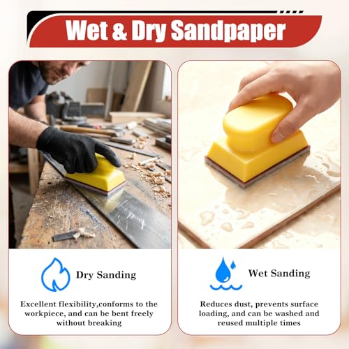 32Pcs Sanding Sponge Kit with Sanding Block, 180-3000 Grit Sandpaper | Wet & Dry Use, Ergonomic Soft Sanding Block, Washable & Reusable Material, For Wood, Auto Body, Guitar, Metal
