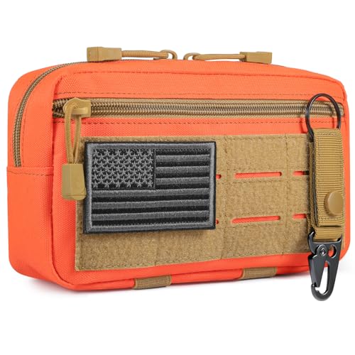 FRTKK Tactical Molle Admin Pouch Utility Laser Cut EDC Tool Pouch Bag Horizontal Modular Pouches Include US Flag Patch and Keychain - color: Orange