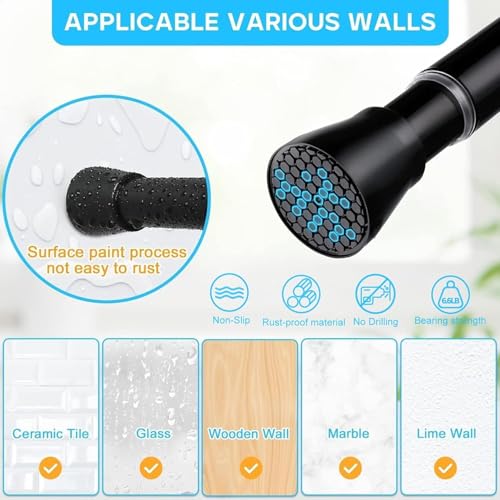 2 Pack Black Shower Curtain Rod 45 to 77 Inch - color: Black 2 Pack, size: 45-77"