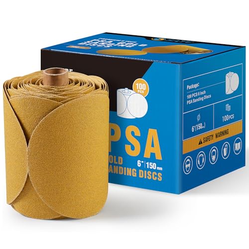 S SATC 100 PCS PSA Sanding Discs, 60 Grit Sandpaper Roll 6 Inch Adhesive Backed Sandpaper Sander Attachment for Drill Aluminum Oxide Round Automotive Sandpaper with Sticky Back - style: 60 Grit