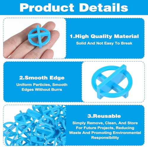 500 Pcs 1/8 Inch (3mm) Tile Spacers, Reusable Plastic Cross Tiles Spacer Blue Removable Wall Floor Leveling Clips for Various Types of Tile Leveling
