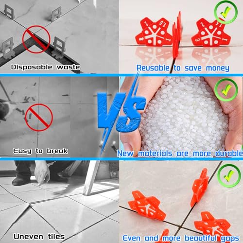Tile Spacers 300pcs Reusable Multi Size Horseshoe U Shape Plastic Shims Upgraded 5 Sizes in 1 Spacer Tile Cross Spacer Floor Tile Leveling, Suit for 1-1.5-2-2.5-3mm(1/32)(1/16'')(5/64)(3/32)(1/8")Gap