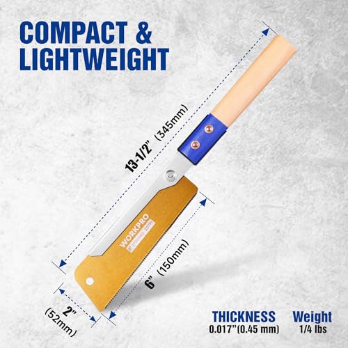 WORKPRO 6'' Japanese Pull Saw, Dovetail Saw with 23TPI & SK5 Flexible Blade - size: 6'' - Dovetail