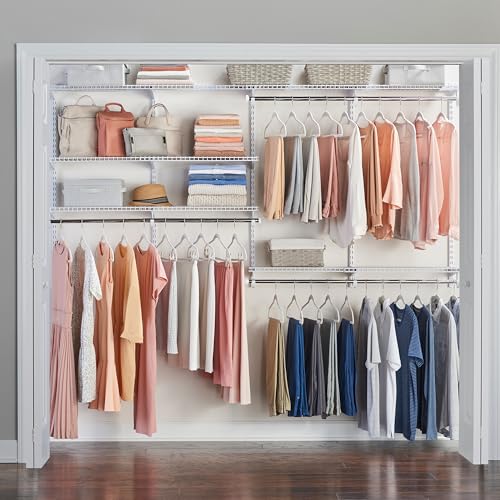 Rubbermaid Configurations Deluxe Custom Closet Kit 4-8Ft. Adjustable Metal Wire Shelving White Finish Expandable Organization System Hardware Included for Home Closet/Pantry/Laundry/Mudroom - color: White, size: 4-8 Feet