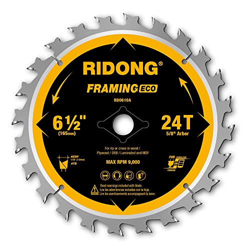 6-1/2 Inch Circular Saw Blade, 24-Tooth with 5/8" Arbor ATB Framing Saw Blade for Cutting Wood (6.5" 1-Pack) - size: 6-1/2" 24T (1 pack)