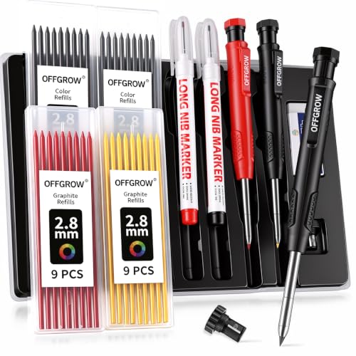 2-Pack Mechanical Carpenter Pencils Set with Refills and Case