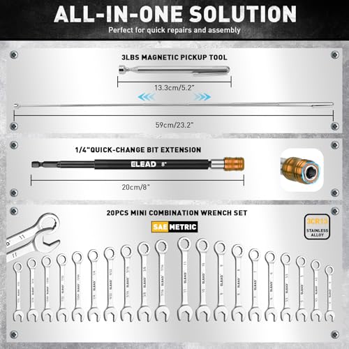 58-Piece Magnetic Impact Nut Driver Set, Metric & SAE Mini Combination Wrench Set, Impact Socket Adapter, 3LBS Magnetic Pickup Tool, Wing Nut Driver, Universal Socket, 1/4'' Quick-change Bit Extension - style: 58-Piece New Version