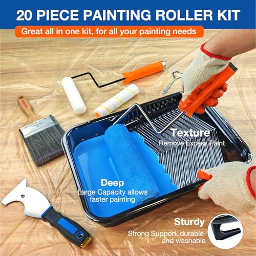 20 Pcs Paint Roller Kit with Paint Roller Covers 9-inch & 6-inch - color: 20 Pack, 9" & 6" roller