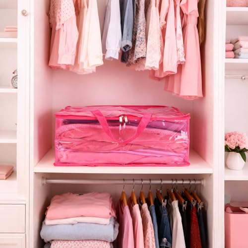 Blanket Storage Bags 4 Pack 60L Clothes Comforter Bedding Container Pink - color: C-Pink