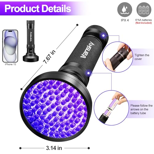 Vansky Air Conditioner Leak Detection: 100 LED Car AC UV Dye Leak Detector Kit with Protective Glasses - Automotive Professional Tool - style: 100 LED