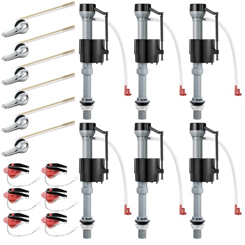 Saillong 6 Set Universal Toilet Tank Replacement Kit, Include Fill Valve, 2 Inch Low Flow Rubber Flapper, Front Mount Toilet Flush Brass Handle, Adjustable, Quiet, Easy Install Repair Kit