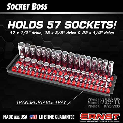 Ernst Manufacturing 8481 Socket Boss 3-Rail Multi-Drive Socket Holder Tray for Toolbox, Twist-Lock Secures Sockets, Green, Clips for SAE, Metric Socket Sets - Made in USA - color: Green, style: 18-Inch