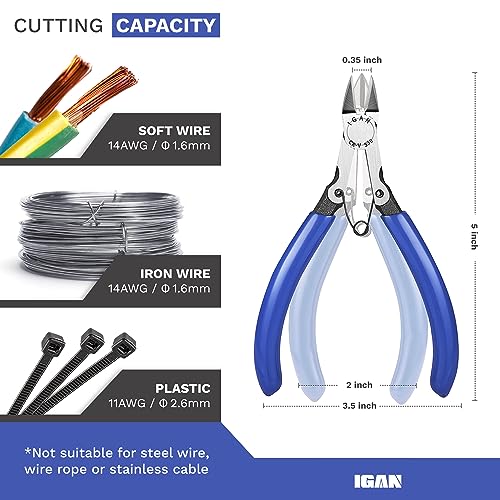 IGAN-330 Wire Flush Cutters (Pack of 5), Precision Electronic Model Sprue Wire Clippers Cutter, Blue - size: 5''x5