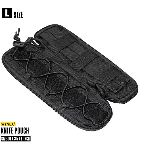 WYNEX Tactical Small Molle Pouch Nylon Knife Sheath for Belt Hunting Gear - color: Black - Large