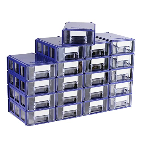 Stackable Storage Drawers Set of 20 with Dividers and Paper Labels - color: Blue
