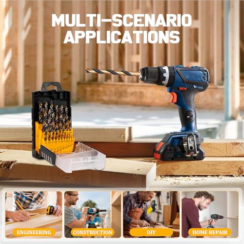 25PCS 1-13mm Metric Brad Point Drill Bit Set,HSS Fully Ground Double Flute Wood Drill Bits for All Types of Wood, with Index Storage Case (0.5mm Step)