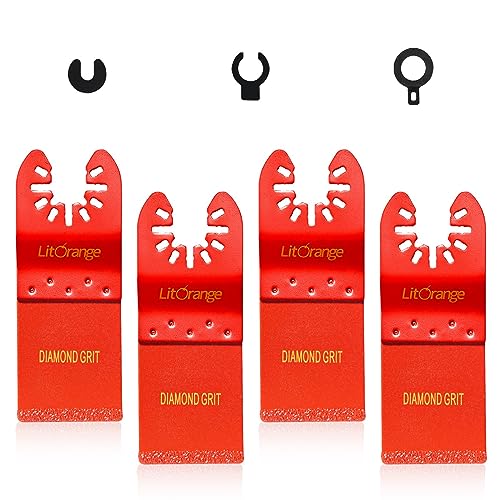 Litorange 4 Pcs Diamond Oscillating Blades, Oscillating Multi Tool Diamond Saw Blades for Grout Removal, Flush Cut, Cleaning Mortar - size: 4 Pcs Multi Tool Blades