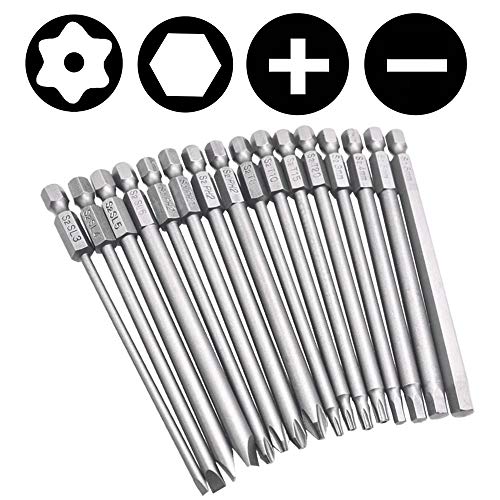 Yakamoz 16Pcs Long Magnetic Screwdriver Bit Set, 1/4" Hex Screw Driver Bits