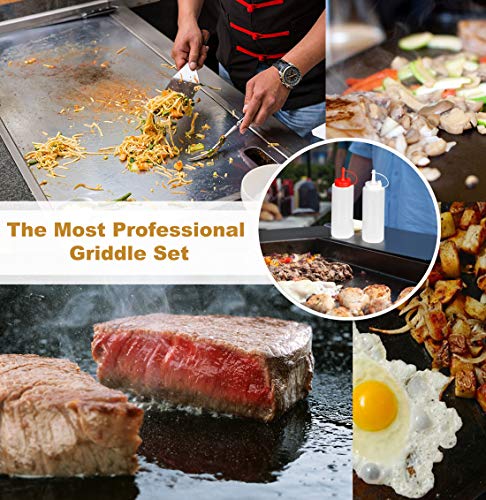 ROMANTICIST 8pcs Professional Griddle Accessories Kit - Heavy Duty Stainless Steel Grill Spatula Set for Grill Griddle Hibachi Flat Top Outdoor Cooking - Great Grill Gift on Birthday Wedding - style: 8pcs Griddle Accessories Kit