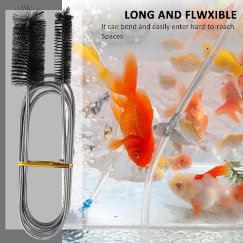2pcs Flexible Long Drain Brush Set, Hose Pipe Stainless Steel Nylon Bristles Brushes with Dual Heads Tube Cleaner Brush for Kitchen, Sink, Drain Pipe, and Pipe Cleaning Tool - color: Black