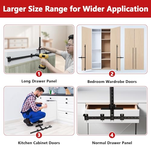 44" Max Cabinet Hardware Jig, with 16" Cabinet Handle Jig,Aluminum Alloy - color: Black