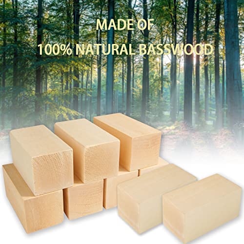ABuff 10 Pack Basswood Carving Blocks 4 X 2 X 2 Inch Whittling Wood Blocks Kit, Unfinished Wood Blocks for Beginner or Expert Carvers DIY Wood Carving Crafts