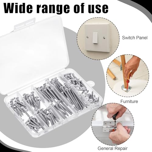 150PCS White Head Screws #6 White Screws for 2.8mm-3.0mm Holes,2”,1-1/2”,1-1/4”,1”,3/4”,1/2” Size Wood Screws Assortment Kit for Shutters,Book Shelf,Wall Plate,Shiplap,Blank Plates