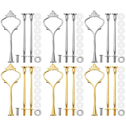 Patelai 6 Sets 3 Tier Cake Stand Hardware Tiered Tray Plate Hardware Kit Heavy Metal Cake Fruit Food Plate Stand Fitting Stacking Kit for Serving Dessert Cupcake Dish Food (Simple,Silver,Gold) - color: Silver, Gold, size: Simple