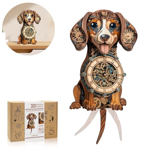 3D Wooden Puzzles for Adults-Dachshund Clock Puzzle-Adult Crafts - color: Dachshund Clock