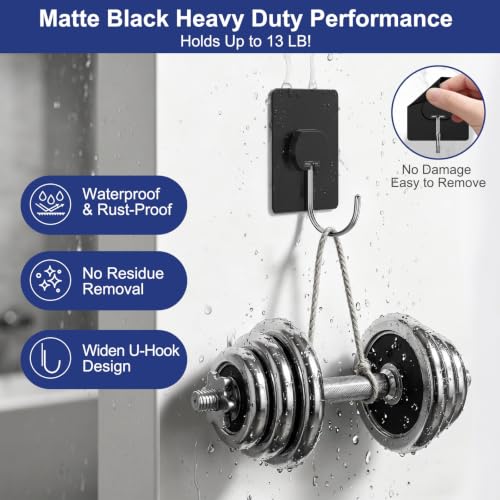 Adhesive Wall Hooks No Drill Large Black Heavy Duty,13LB Sticky 12 Pack - color: Black, size: Large 12 Pcs